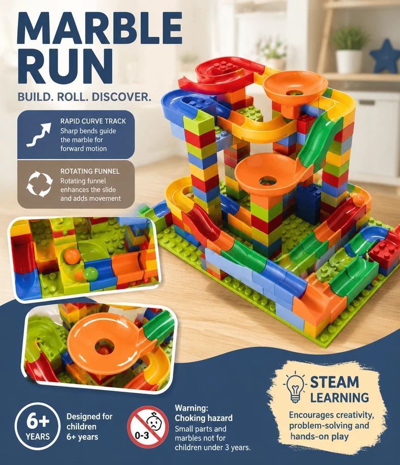Creative Marble Run Building Blocks DIY Puzzle Toy, 176pcs Small Track (Colour Box Pack)