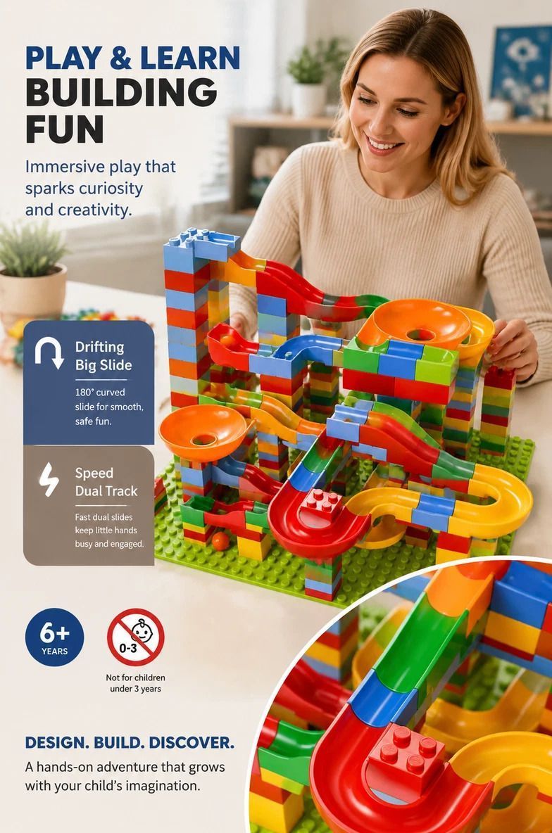 Gift Ready Marble Run Building Blocks DIY Puzzle Toy, 168pcs Small Track (Colour Box Pack)