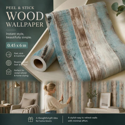 Self Adhesive Waterproof PVC Wall Decal 0.45x6M, Linen Brown Wood Grain, DIY Background Wall