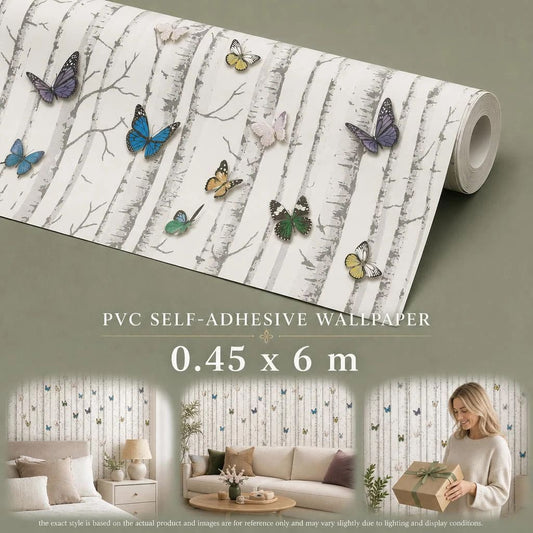 Self Adhesive Decor Wallpaper 0.45x6M, Colorful Butterfly Print, Fresh Bedroom Wall Decor