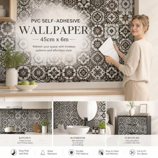Self Adhesive Vintage Wallpaper 0.45x6M, Retro Lattice Pattern, Classic House Decor
