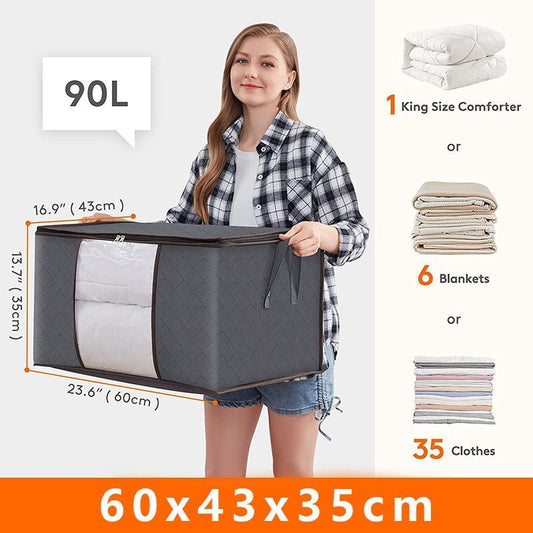 Quilt Storage Bag 85L 8 Pack Black Zipper, Dustproof Clothes Organizer For Moving House, Household Bedding Packing Bag