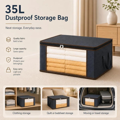 Small 35L Dustproof Garment Bag Grey, Brown Edge Black Zipper, Sturdy Closet Sorting Pouch