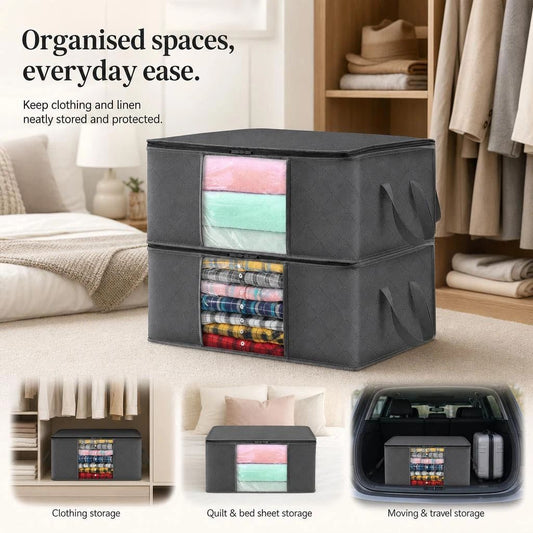 4 Pack 60L Moving Clothes Organizer Bags Black Zipper, Practical Combo For House Relocation