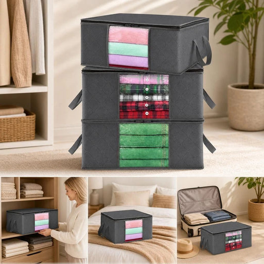 8 Pack 90L Household Quilt Packing Bags Black Zipper, Complete Set For Mass Bedding Storage