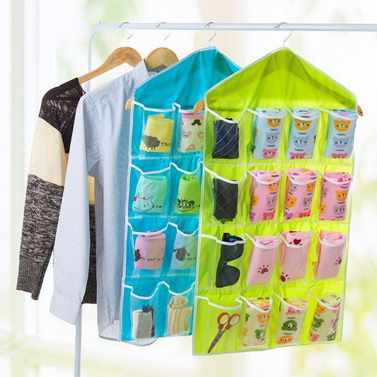 2 Pack 16-Grid Visible Wall Hanging Storage Bags, Lingerie Sock Organizer, Beige, Matching Closet Combo