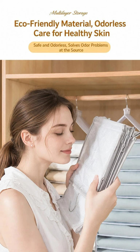 Extra Large PVC Hanging Wardrobe Storage Caddy, 9 Compartment Layered Trousers & Clothes Divider, Dusk Grey