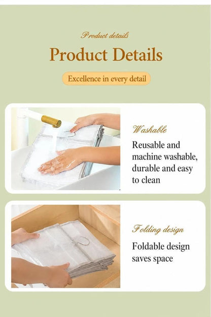 See-through PVC Vertical Garment Hanger Organiser, 9 split pockets for quick clothing access, clean Snow White