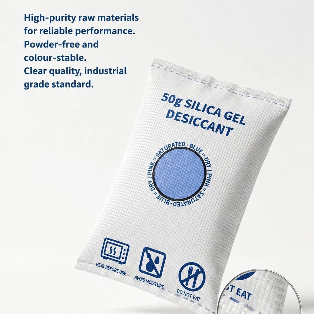 Regular Flat Opening White Silica Gel Packets, Visible Humidity Moisture Remover, 50g Twin Pack