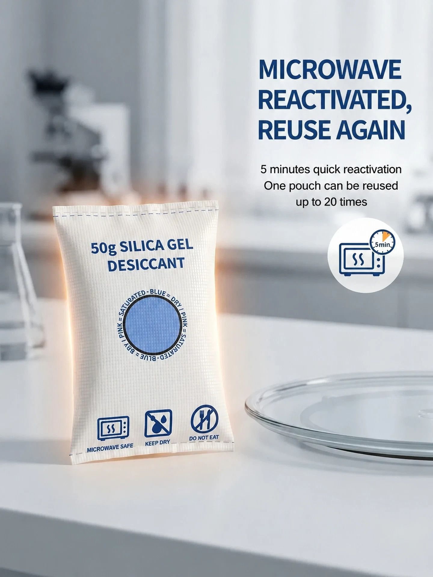 4 Pack Visual Humidity Green Silica Gel Desiccant, Colour Changing Regular 100g Dehumidifying Beads