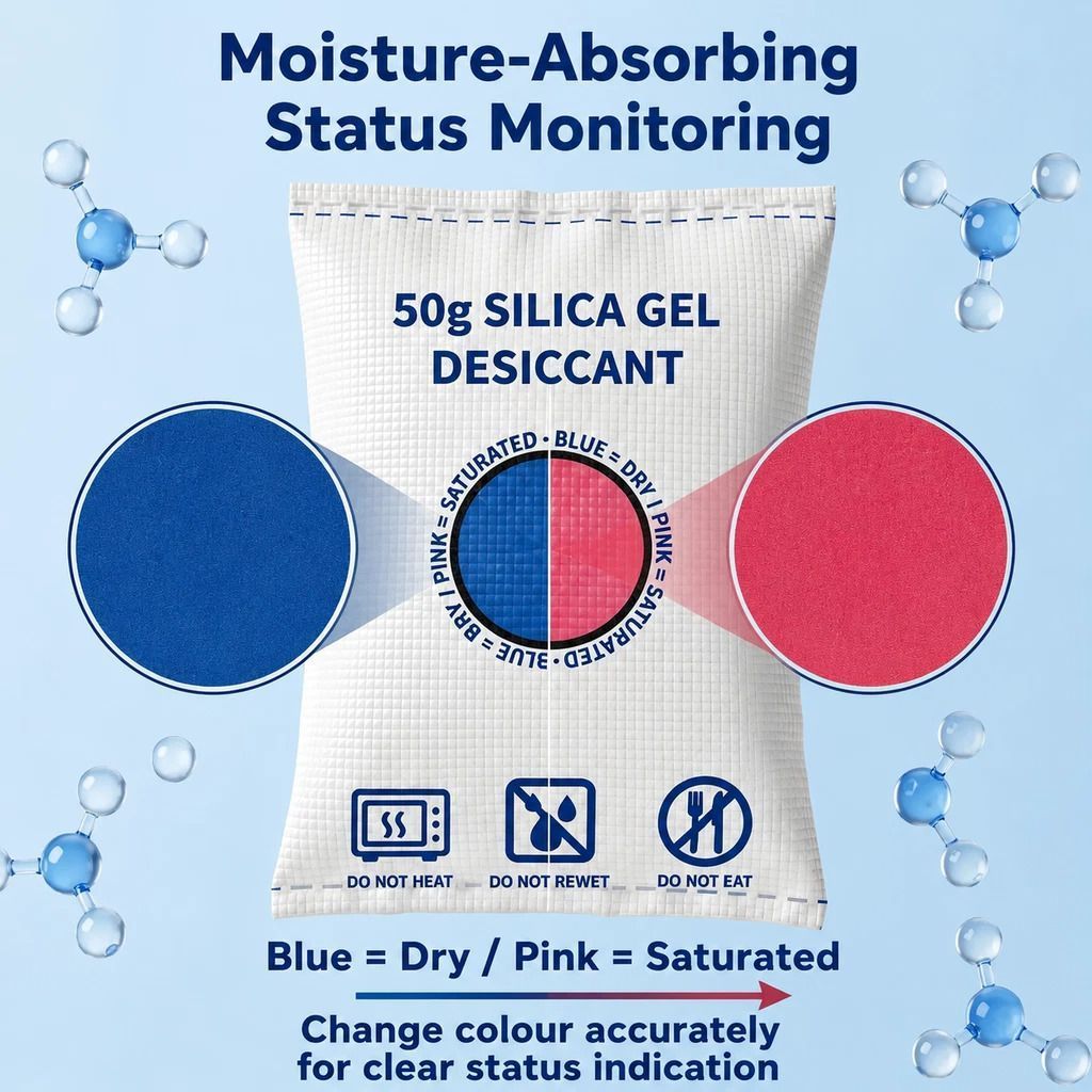 Cobalt Free White Flat Top Silica Gel Packs, Odourless Moisture Removing Sachets, 50g Four Pack