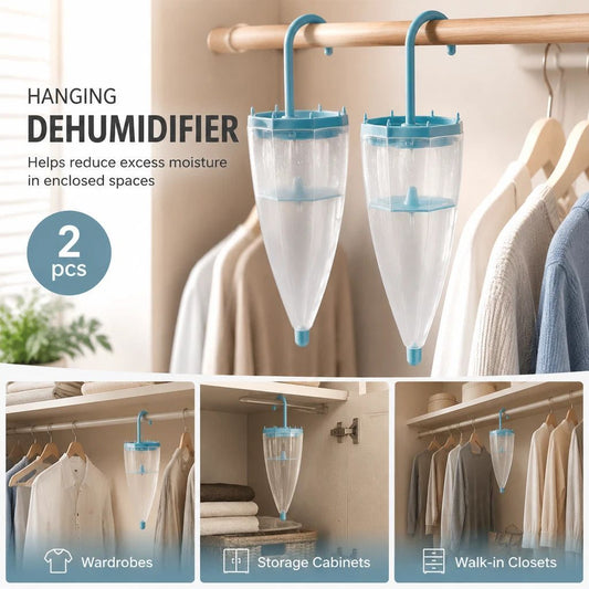 Twin Pack Blue Suspended Closet Moisture Absorbers, Fill Two Separate Storage Zones With Gentle Fragrance, Anti-Mildew For Long-Lasting Cleanliness