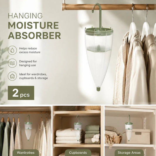 2 Pack Green Umbrella Shaped Fragranced Dehumidifier Containers, Bright Invigorating Aroma, Keep Multiple Garment Racks Free Of Damp Mould