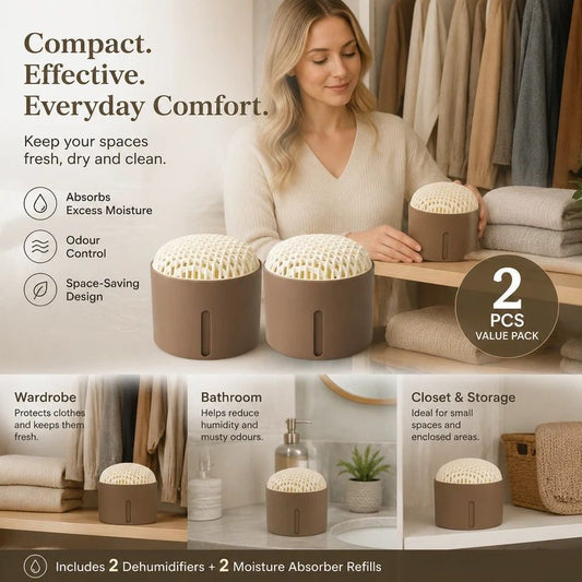 Two Pack Coffee Desktop Moisture Caddies, Warm Cozy Scent For Bedroom Nightstand Cabinets, Complete Desiccant & Absorbent Pad Per Unit