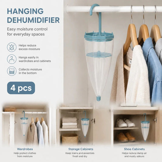 Quad Pack Blue Suspended Closet Moisture Absorbers, Ideal For Walk-In Robes, Constant Gentle Aroma To Keep Every Garment Section Dry