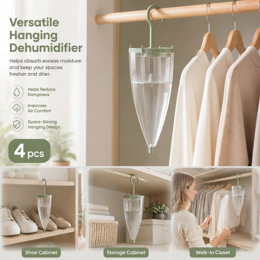 4 Pack Green Umbrella Fragranced Dehumidifier Containers, Full Garment Rack Set, Bright Fresh Scent Prevents Mould On Fabrics