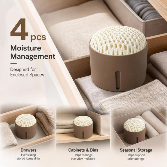 Four Pack Coffee Desktop Moisture Removing Boxes, Warm Homely Scent For Multiple Bedroom Storage Units, Desiccant And Absorbent Pad Included