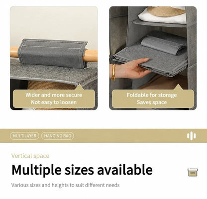 Cotton Linen Layered Hanging Clothes Bag, 4 Tier, Grey, Maximize Closet Space