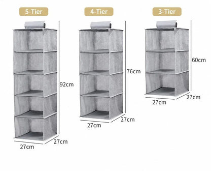 Cotton Linen Multi-Tier Hanging Garment Caddy, 5 Tier, Grey, Easy Clothing Organisation