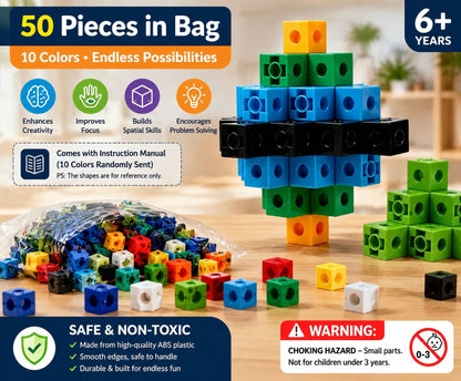 50pcs 10 Colors Mixed PP Square Building Blocks