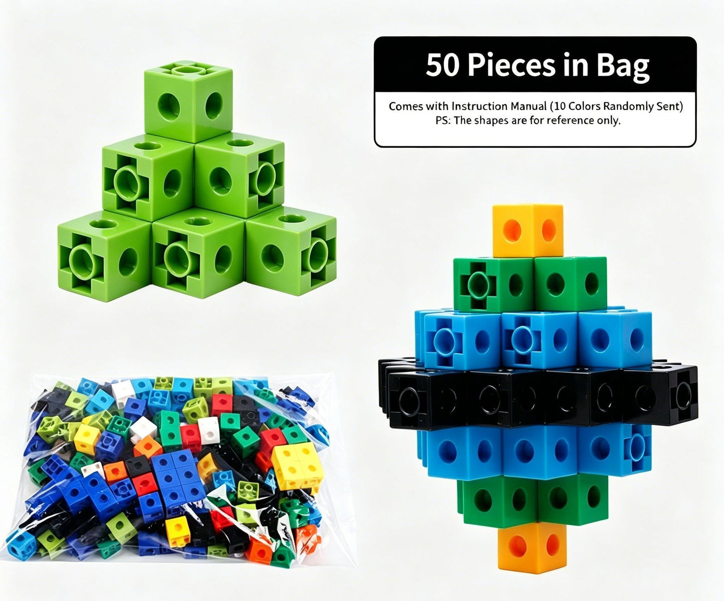 50pcs 10 Colors Mixed PP Square Building Blocks