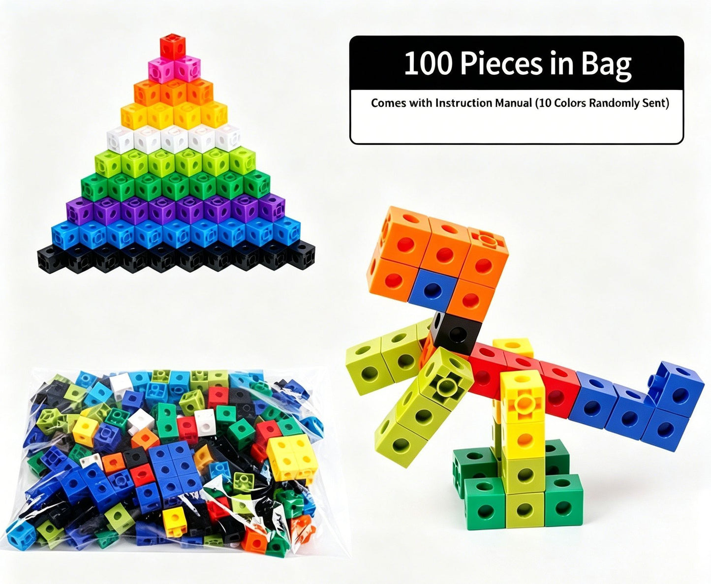 100pcs 10 Colors Mixed PP Square Building Blocks