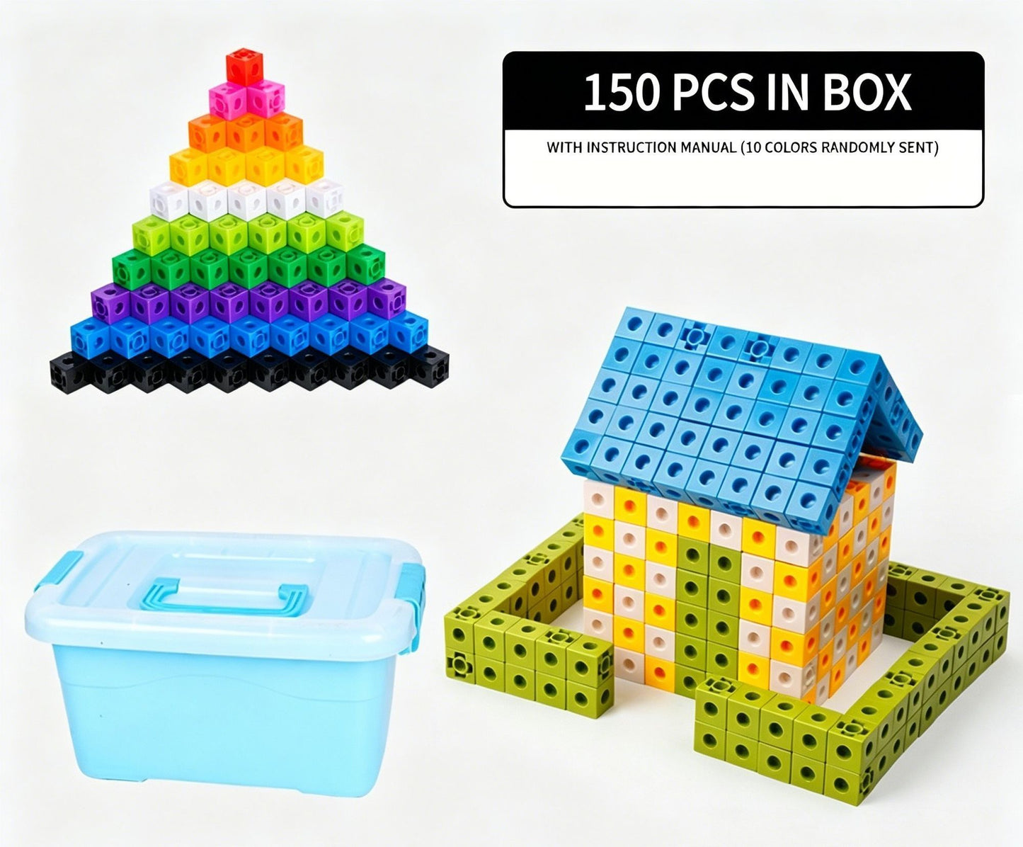 150pcs With Storage Box 10 Colors Mixed PP Square Blocks