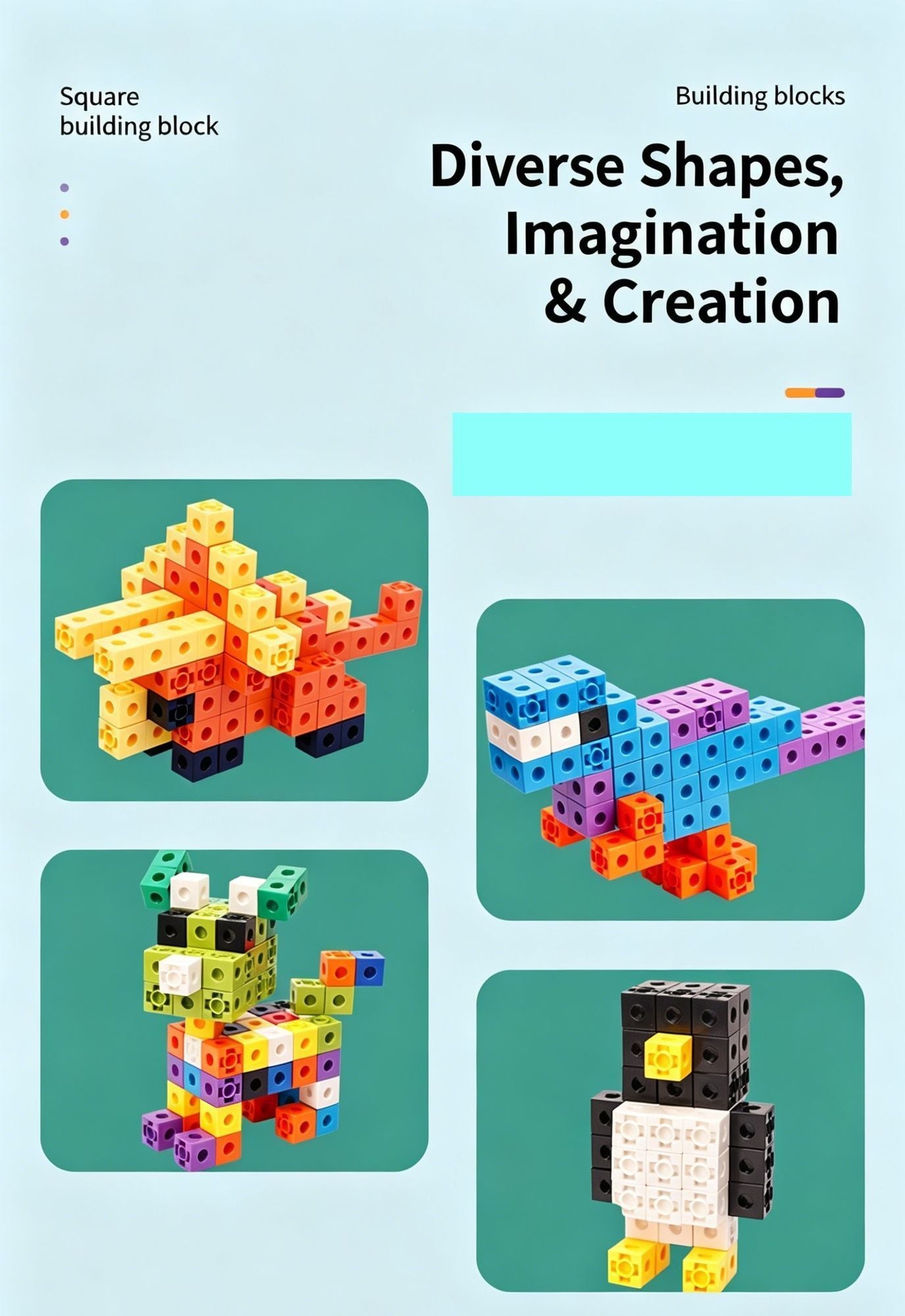 300pcs 10 Colors Mixed PP Square Building Blocks