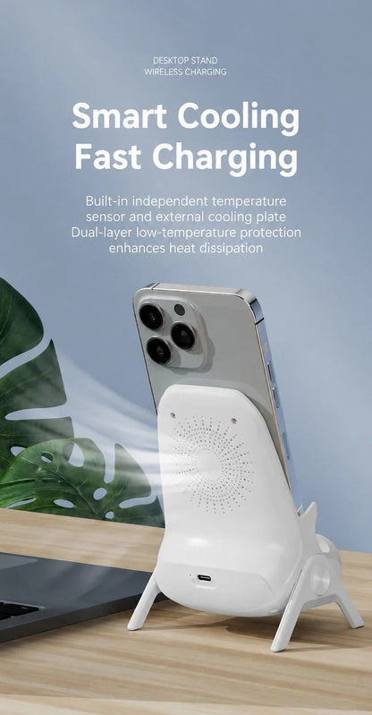 Vertical Chair Shaped Phone Holder, Magnetic Wireless Charger, Lazy Mobile Stand For Video Watching, White, Great Bedroom & Desk Accessory Gift