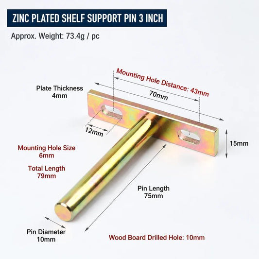 3" Color Zinc Hidden T Bracket 6Pcs w/ 5x60&5x80 Screws