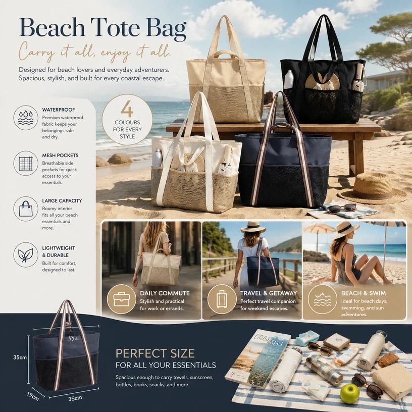 Dark Grey & Brown Large Capacity Beach Handbag Combo 2Pcs
