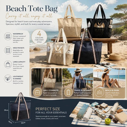 Beige & Brown Water Resistant Beach Tote Bag 2 Pieces Pack