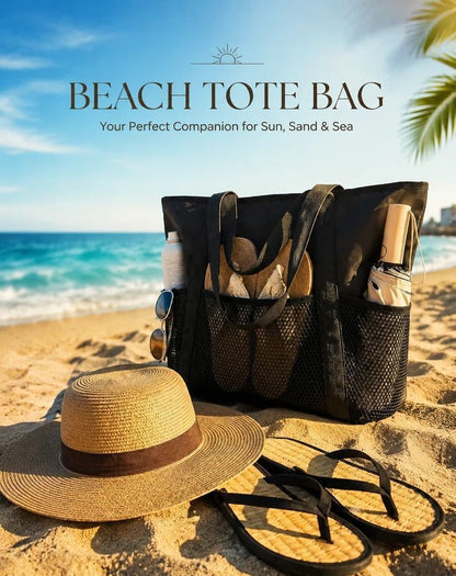 Beige & Brown Water Resistant Beach Tote Bag 2 Pieces Pack