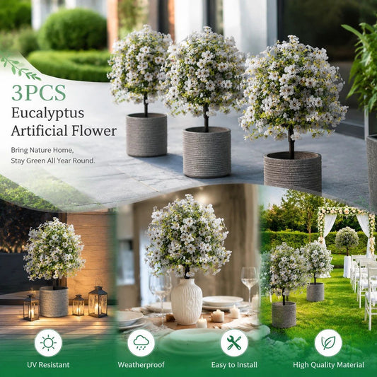 Cream White Artificial Flower Stems 3Pcs Portrait Shoot Backyard Ornament
