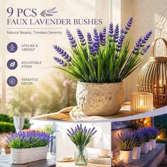 Purple 7 Stem Artificial Lavender Spring Grass Fake Flower Arrangement 9 Pack