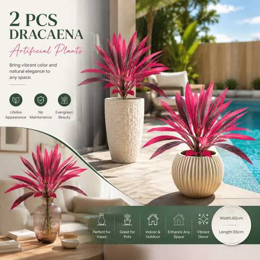 Purple Artificial Dracaena Fragrans Plant Home Patio Decor Set of 2
