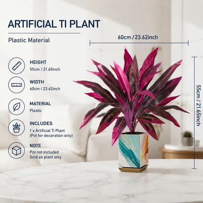 Purple Artificial Dracaena Fragrans Plant Home Patio Decor Set of 2
