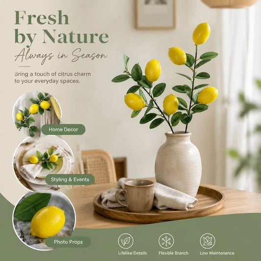 Single Lemon Stem B Artificial Lemon Branch Table Ornament
