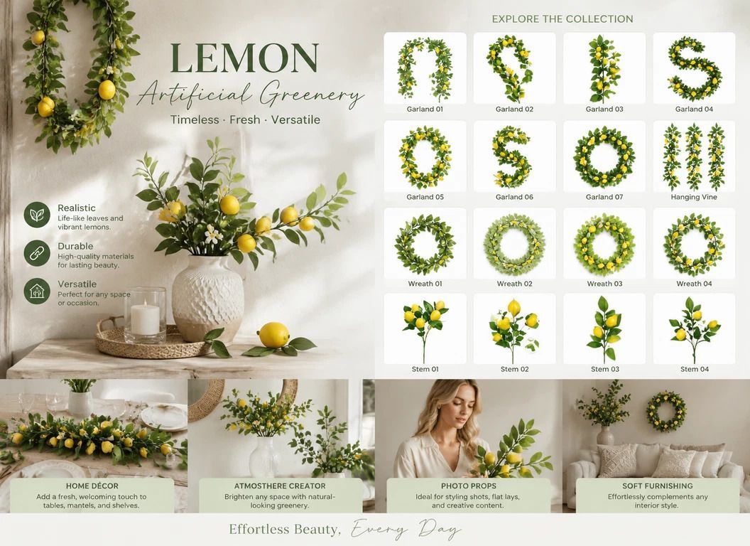 Style B Faux Lemon Garland Orchard Greenery Pack of 2