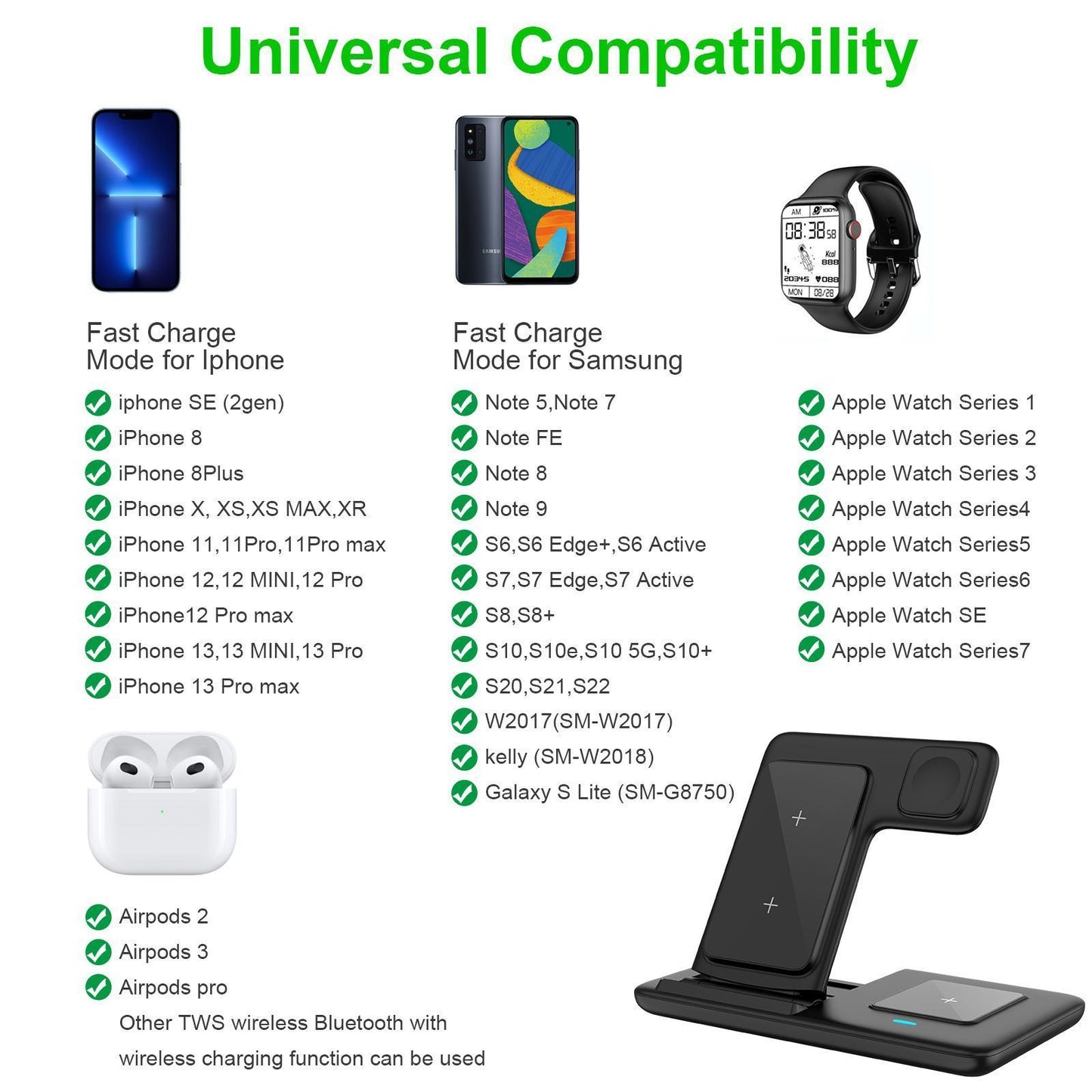 White 3-in-1 Wireless Charger