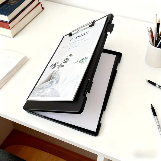 A4 File Box Clip Board 2-in-1, Large Capacity Storage, Strong Metal Clip, Corner Protection Design, Writing Pad, Essential for Organizing Documents/black