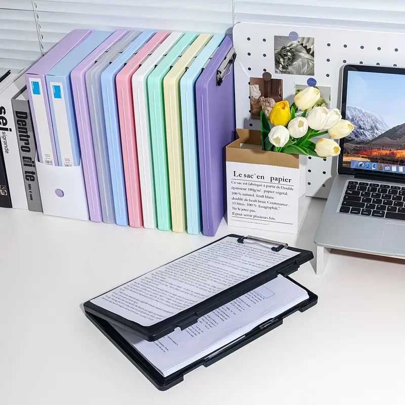 A4 File Box Clip Board 2-in-1, Large Capacity Storage, Strong Metal Clip, Corner Protection Design, Writing Pad, Essential for Organizing Documents/black