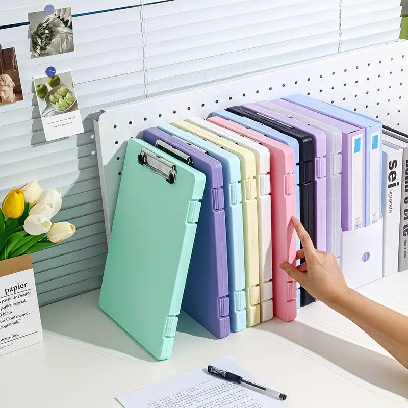 A4 File Box Clip Board 2-in-1, Large Capacity Storage, Strong Metal Clip, Corner Protection Design, Writing Pad, Essential for Organizing Documents/black