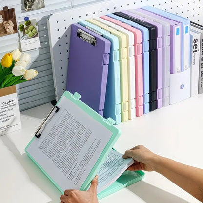 A4 File Box Clip Board 2-in-1, Large Capacity Storage, Strong Metal Clip, Corner Protection Design, Writing Pad, Essential for Organizing Documents/sky blue