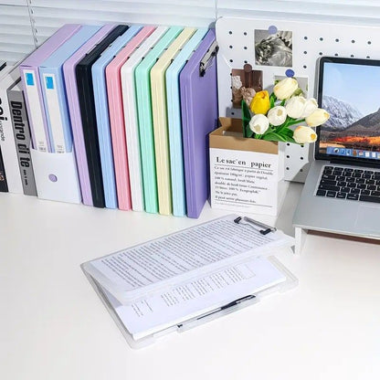 A4 File Box Clip Board 2-in-1, Large Capacity Storage, Strong Metal Clip, Corner Protection Design, Writing Pad, Essential for Organizing Documents/sky blue