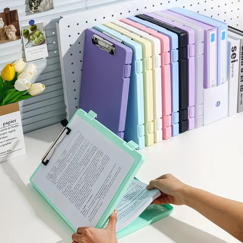 A4 File Box Clip Board 2-in-1, Large Capacity Storage, Strong Metal Clip, Corner Protection Design, Writing Pad, Essential for Organizing Documents/PINK