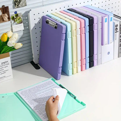 A4 File Box Clip Board 2-in-1, Large Capacity Storage, Strong Metal Clip, Corner Protection Design, Writing Pad, Essential for Organizing Documents/GREEN