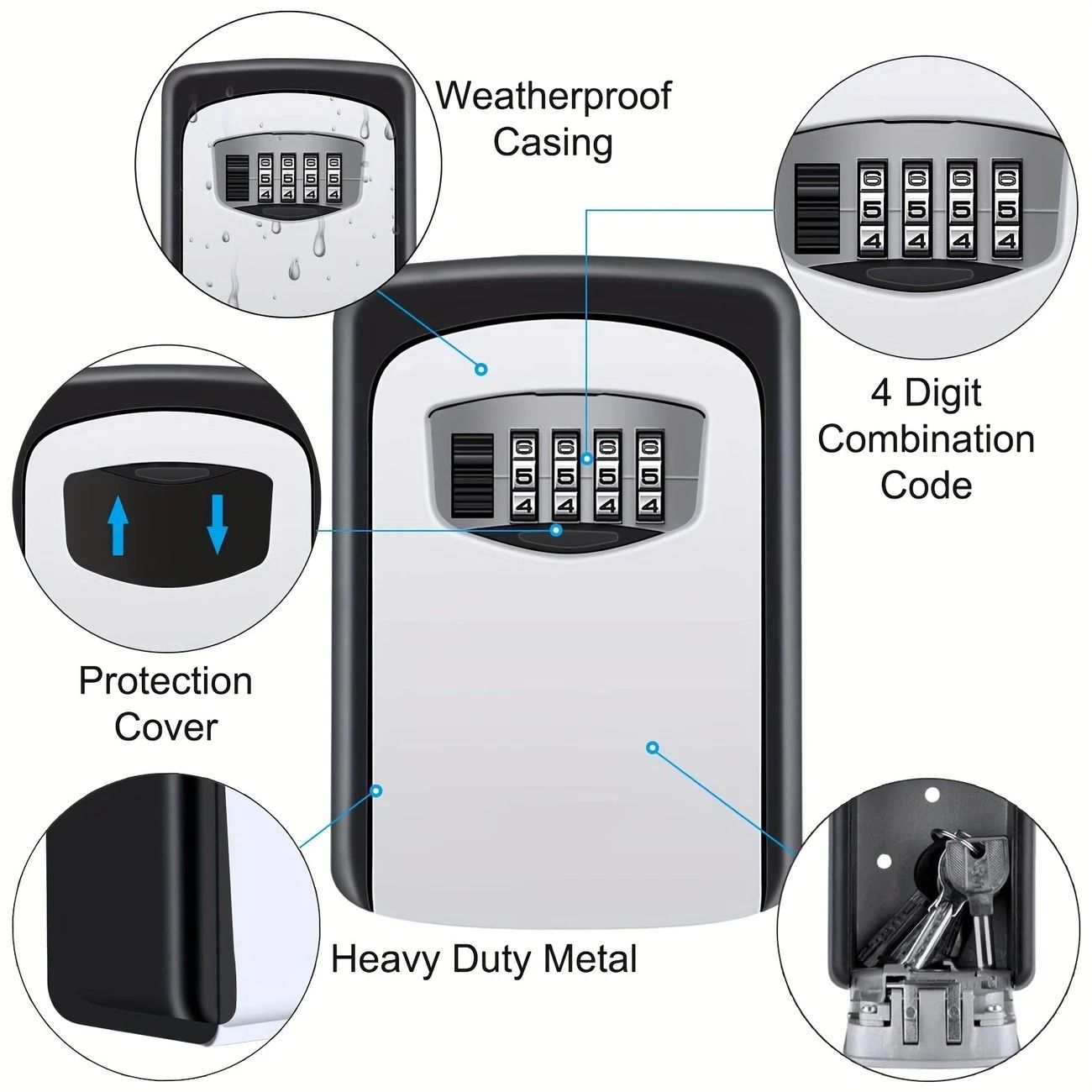 Household Wall-Mounted Key Box, Waterproof Secure Key Lockbox with Combination Lock, Large-Capacity Outdoor Key Safe for Storing Spare House Keys.BLACK