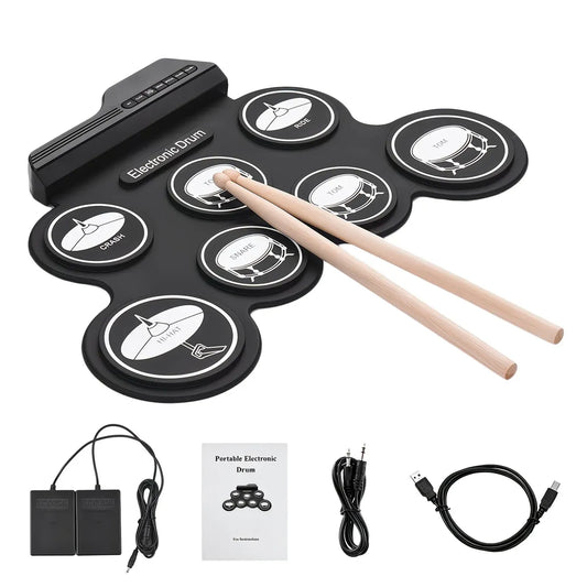 Portable Roll-Up Electronic Drum: Seven Pads with Realistic Feel, Silent Practice, Foldable and Easy to Carry Anywhere