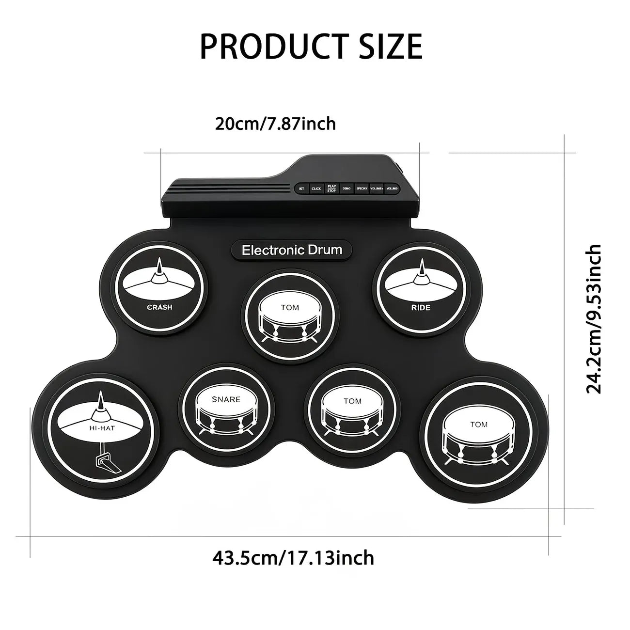 Portable Roll-Up Electronic Drum: Seven Pads with Realistic Feel, Silent Practice, Foldable and Easy to Carry Anywhere